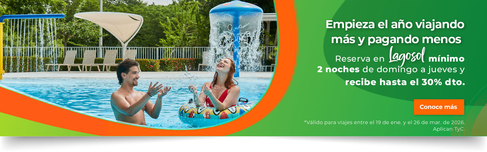 Reserva en Lagosol mínimo 2 noches de domingo a jueves y recibe hasta el 30% dto. 